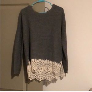 Francesca’s Grey Sweater with Lace Bottom
